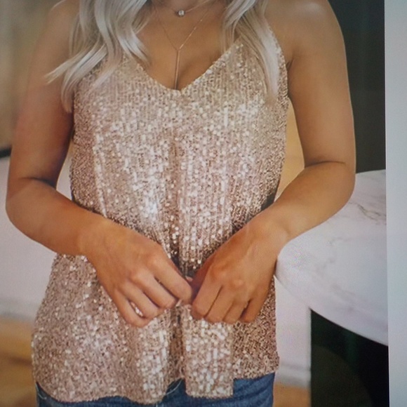 Sequin V Neck Cami - Picture 3 of 12